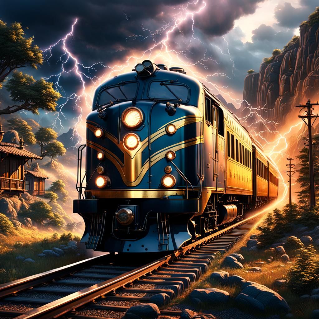 Surreal Fantasy Train in Golden Hour