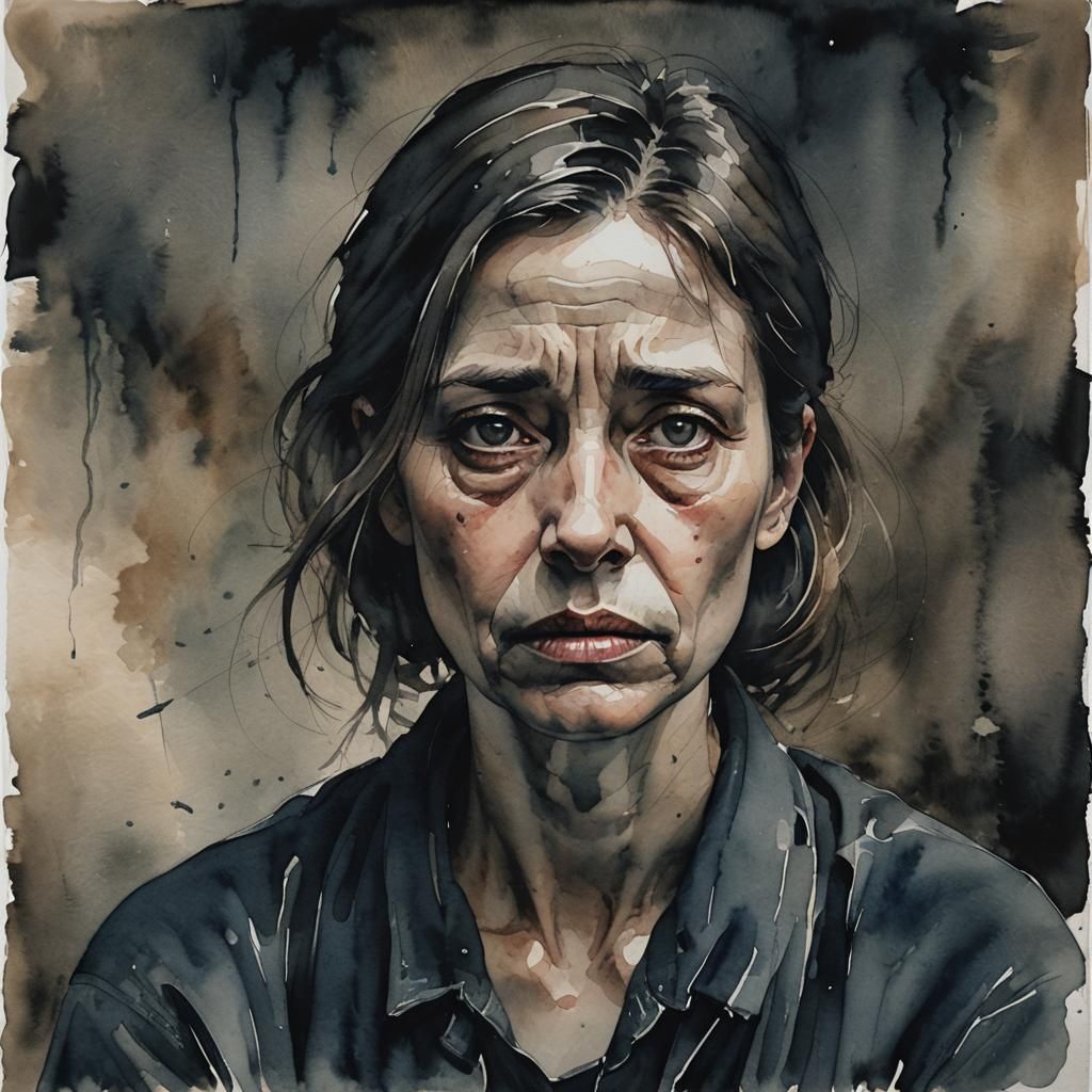 Despair: A Somber Watercolor Portrait