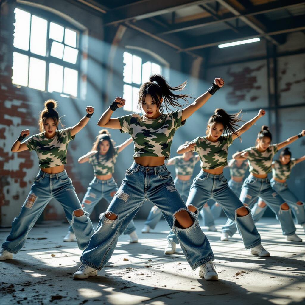 Dancers in Industrial Warehouse: Manga Scan Style