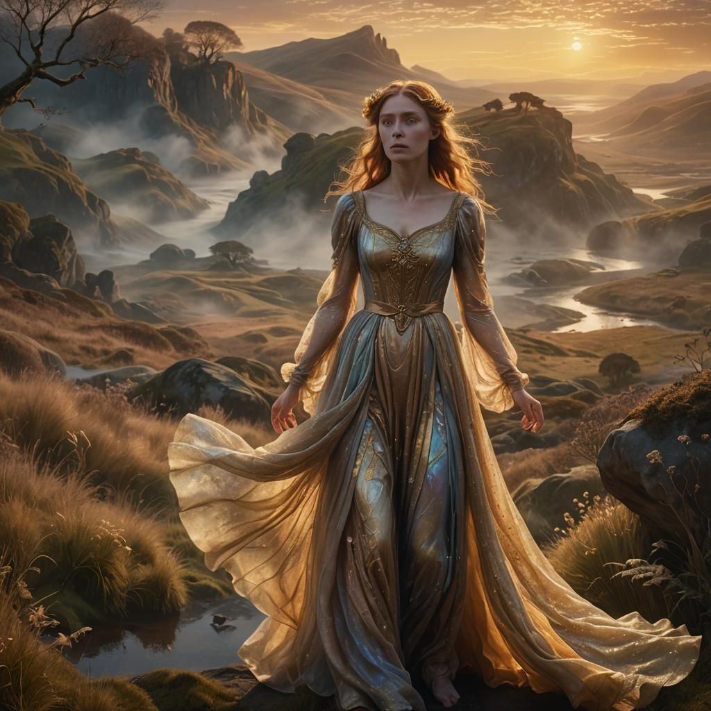 Pre-Raphaelite Woman in Fantasy Landscape