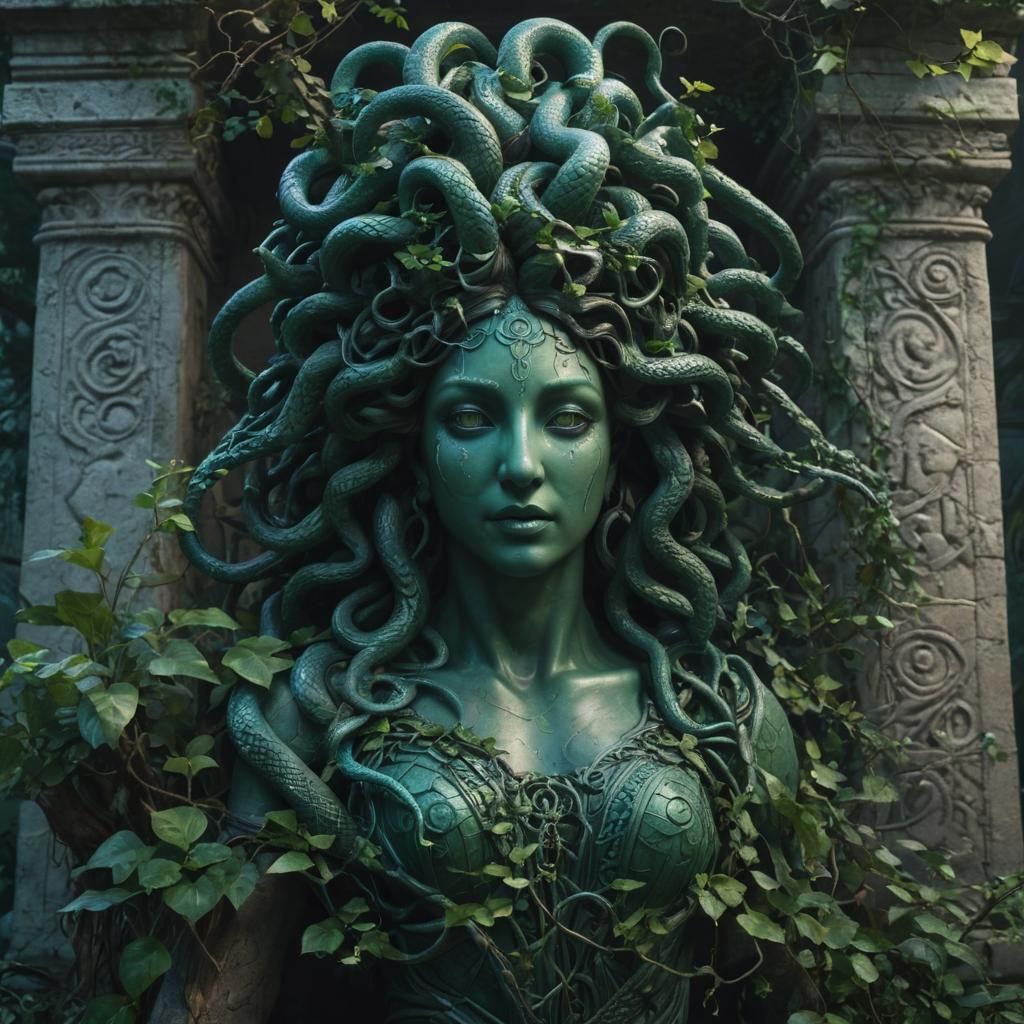 Mystical Medusa Sculpture in Emerald and Sapphire