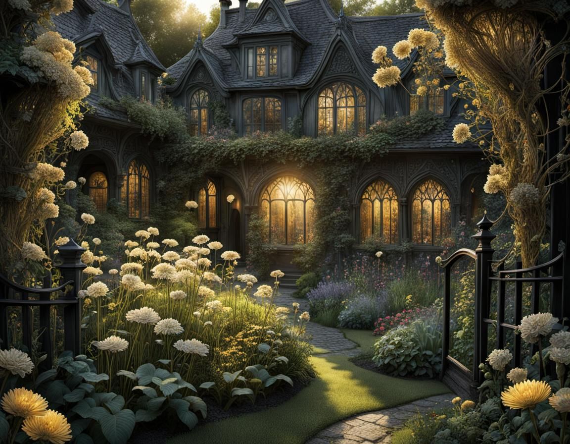Whimsical Secret Garden in Mysterious Twilight