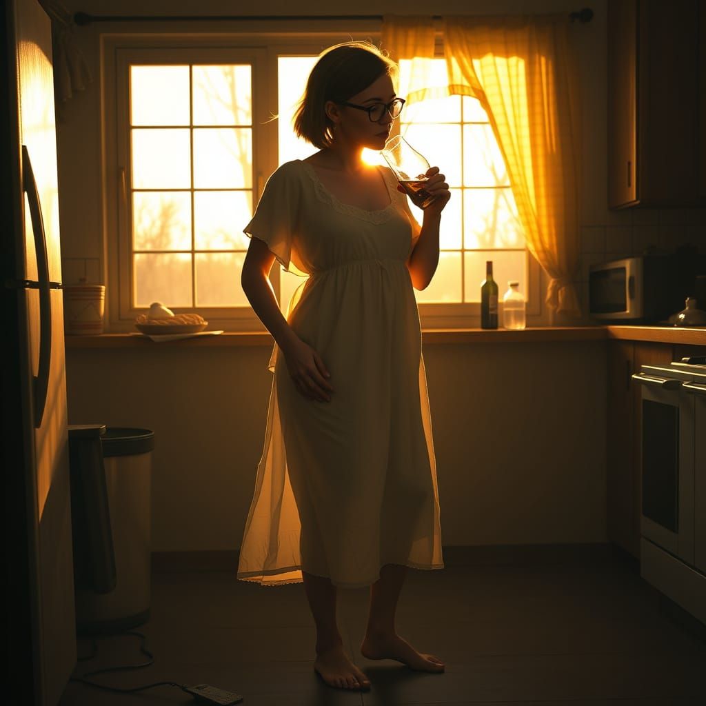 Woman Guzzling Whiskey: German Expressionist Style