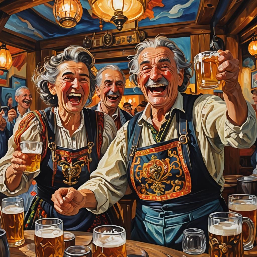 Joyful Bavarians in Expressionist Style Reflecting Autumnal ...