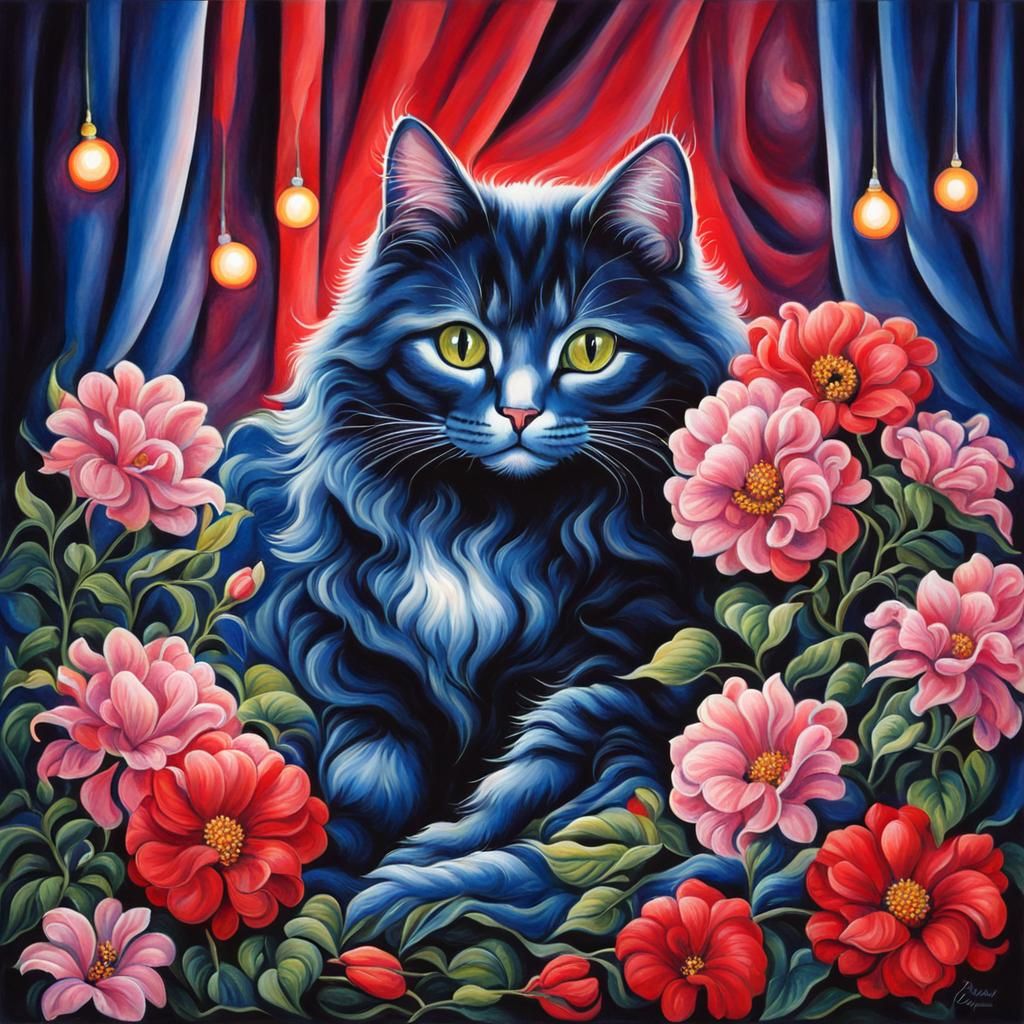 Cute Cat with Flowers and Heart Lights