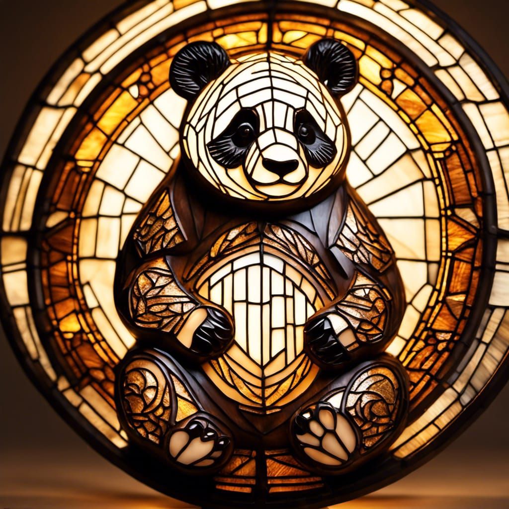 Stained Glass Panda Figurine with Beautiful Lighting