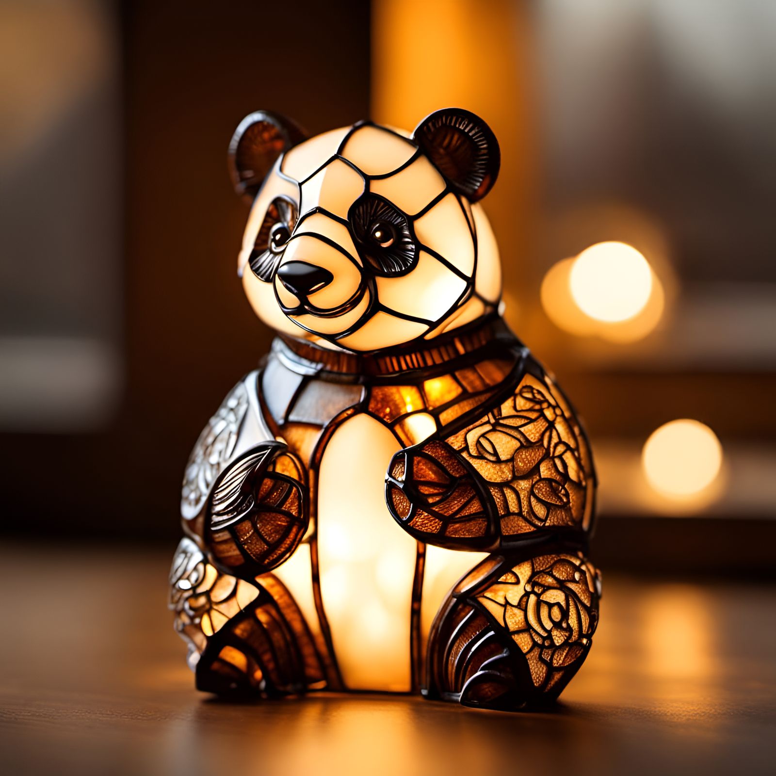 Stained Glass Panda Figurine: Intricate Detail