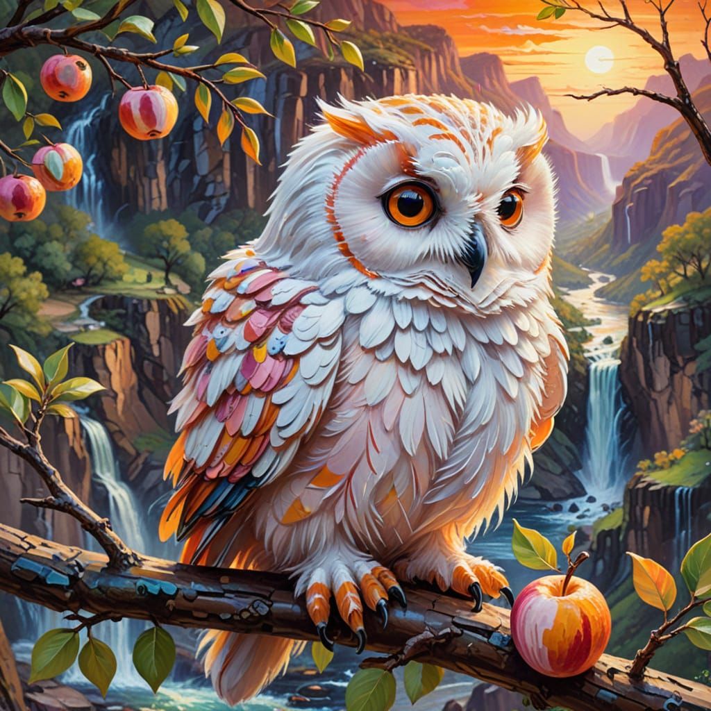 Colorful Owl Overlooking Valley as Fauvist Oil Painting