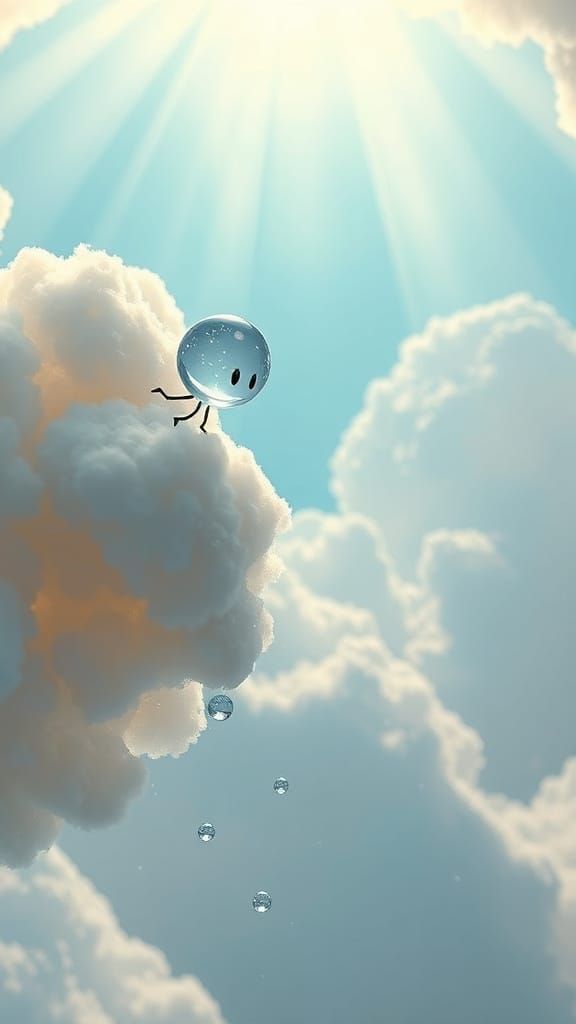 Tiny Raindrop Clings to Cloudy Edge in Vibrant, Gradient Sky