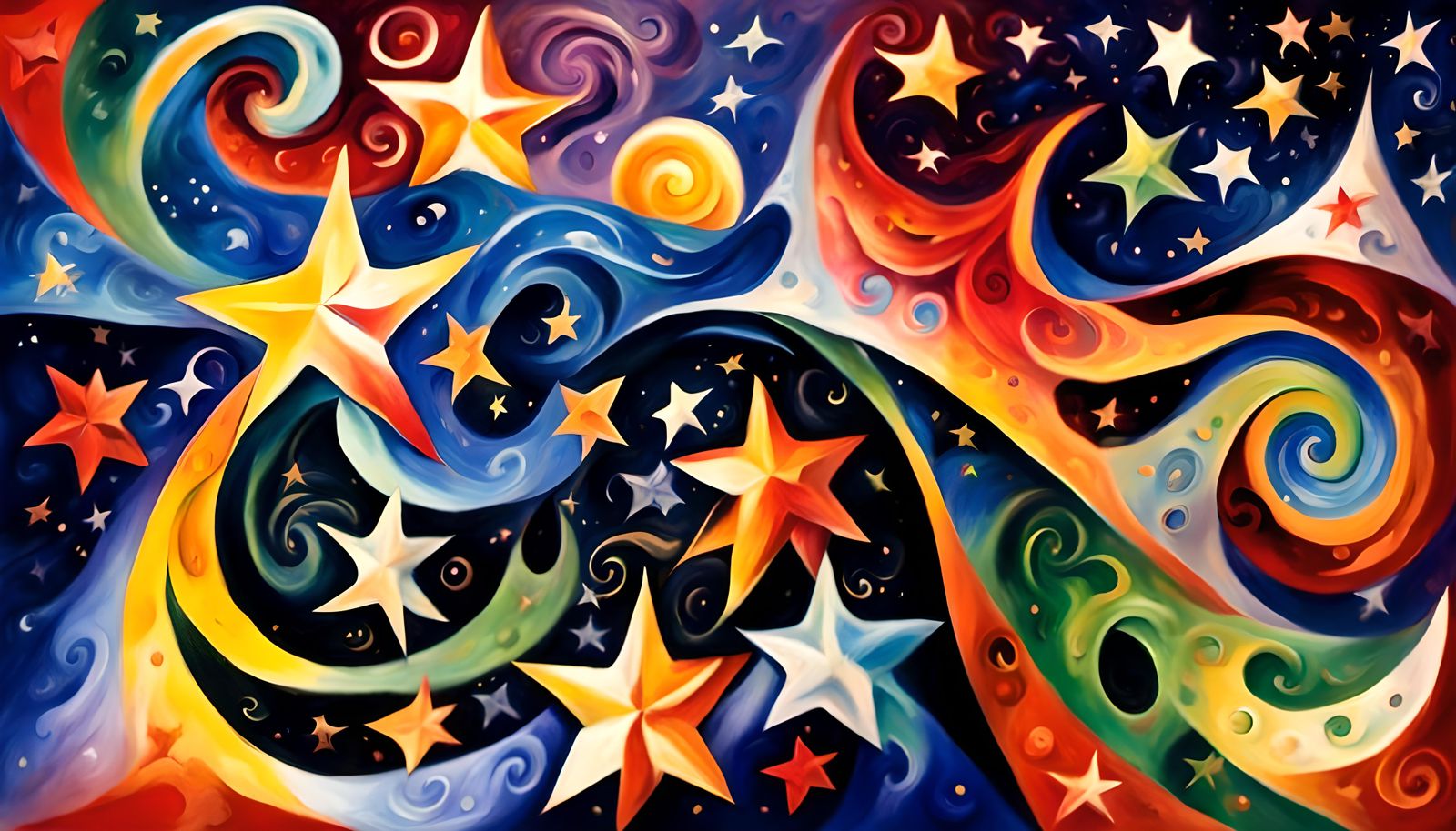 Cosmic Star Dance in Impasto Oil Painting Style