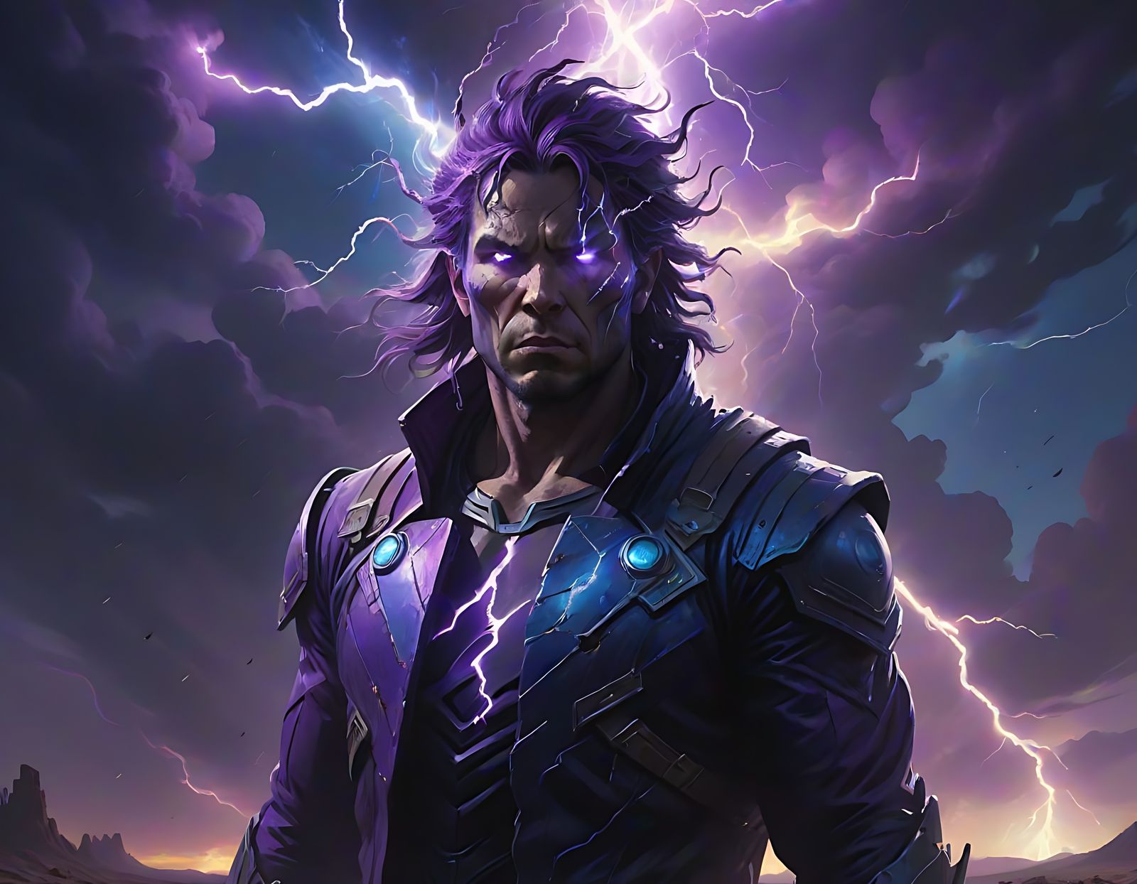 Colossal Figure with Cosmic Lightning in Epic Fantasy Style