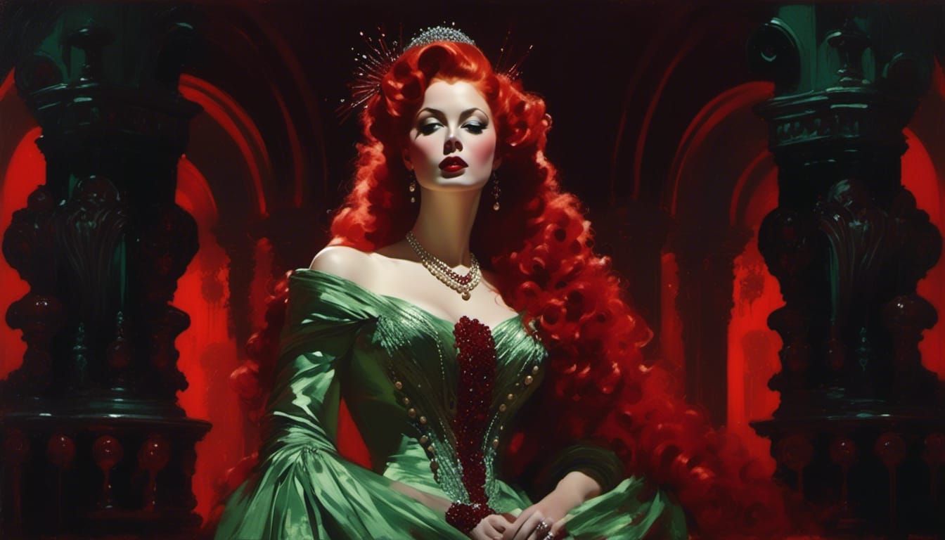 1940s Noir Femme Fatale Portrait with Red Hair