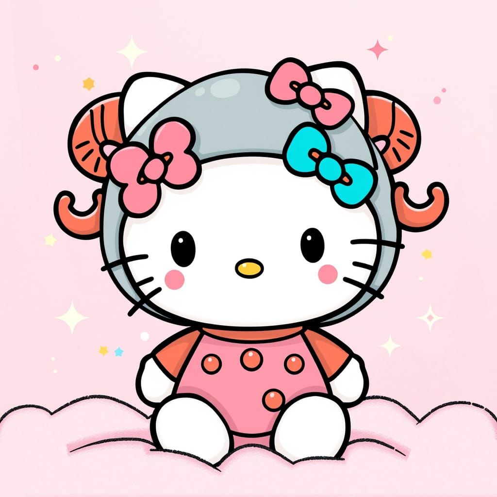 Hello Kitty as Aries in Kawaii Style