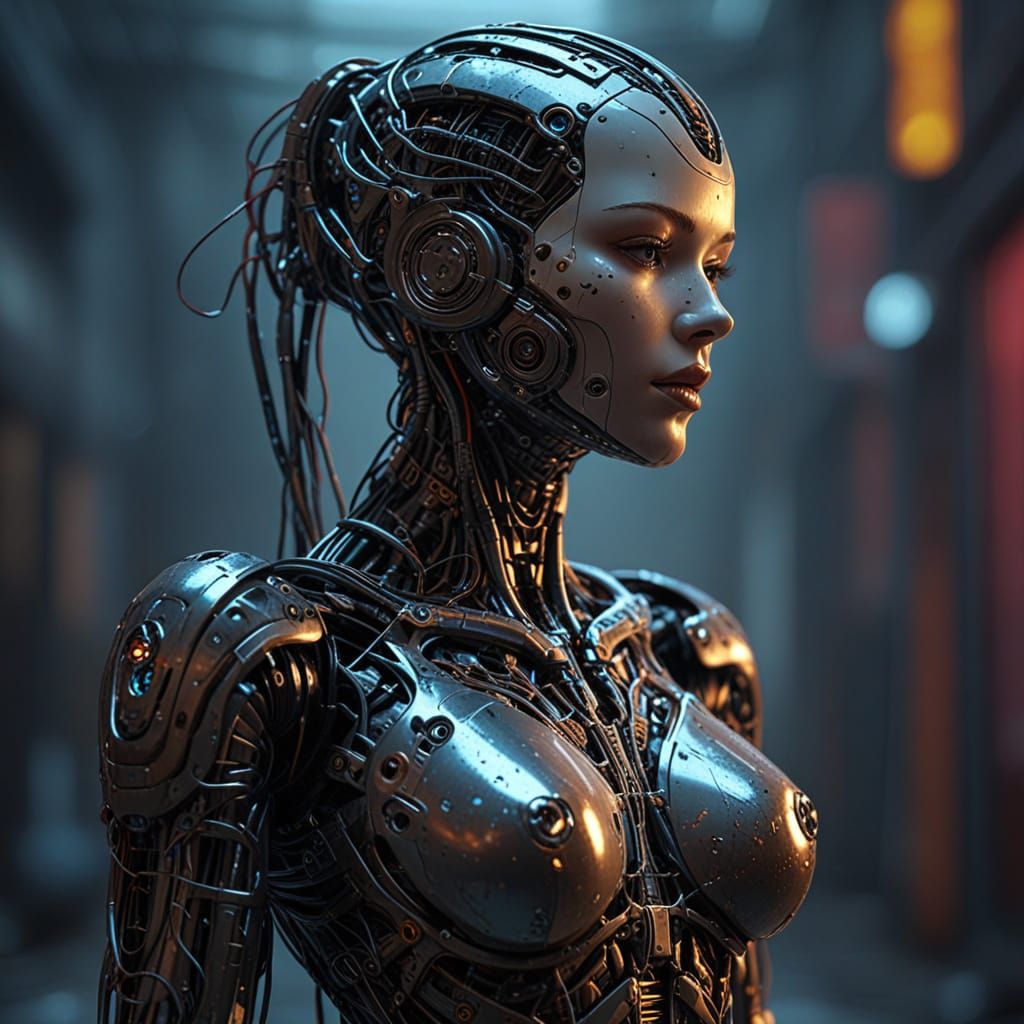 Hyperrealistic Robot Sculpture with Electrical Wire Details