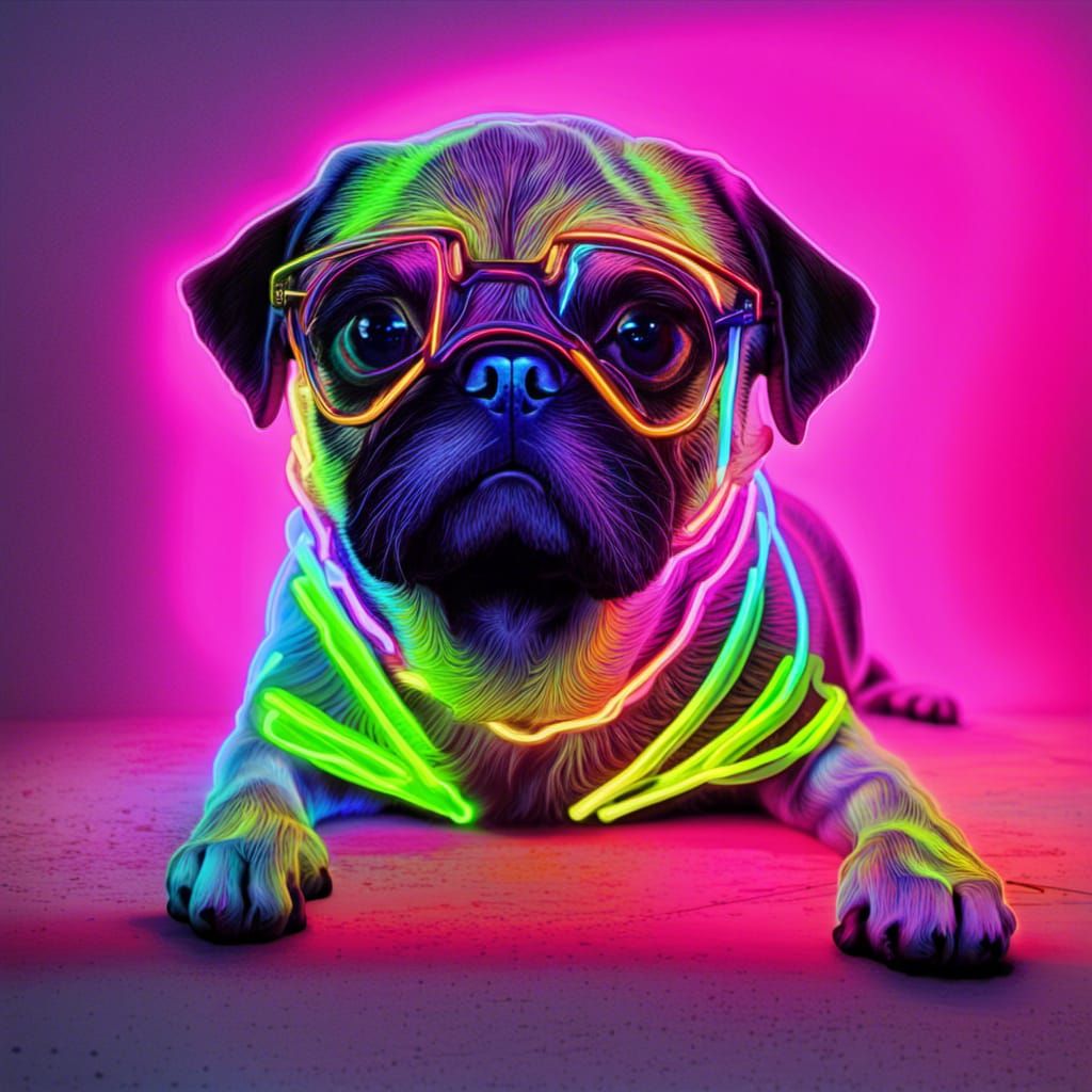 Neon Pug Dog Art