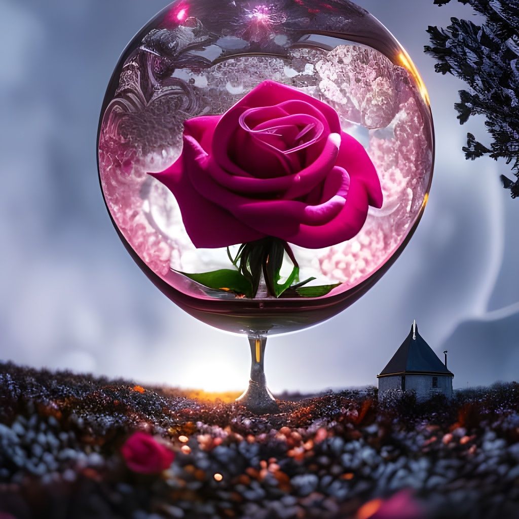 Enchanted Rose in Glass Case, Digital Art