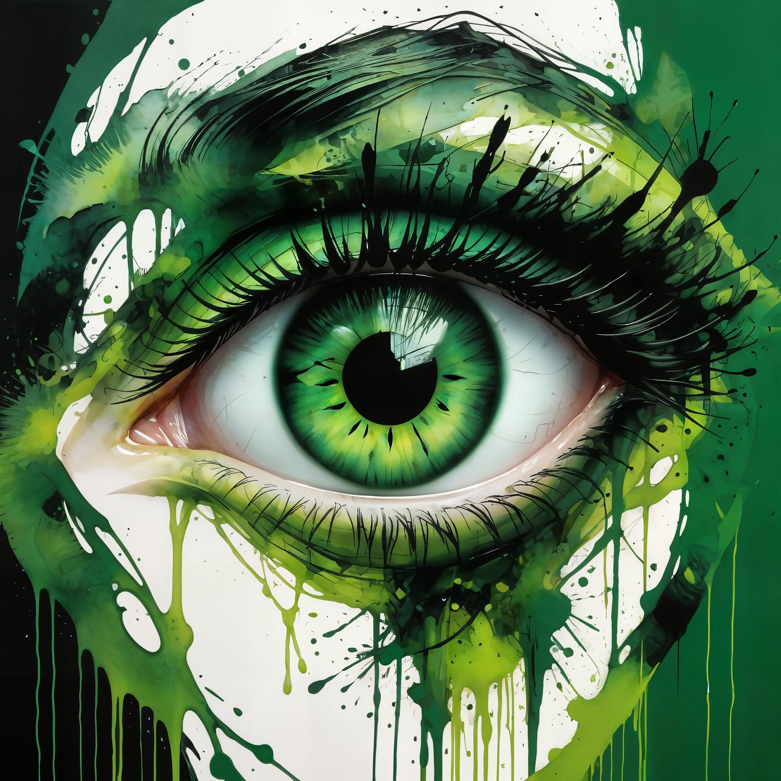 Ethereal Green Eye in Dark Silhouette