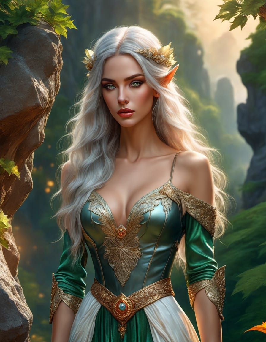 Elf with Green Eyes in Vibrant Oil Painting Style