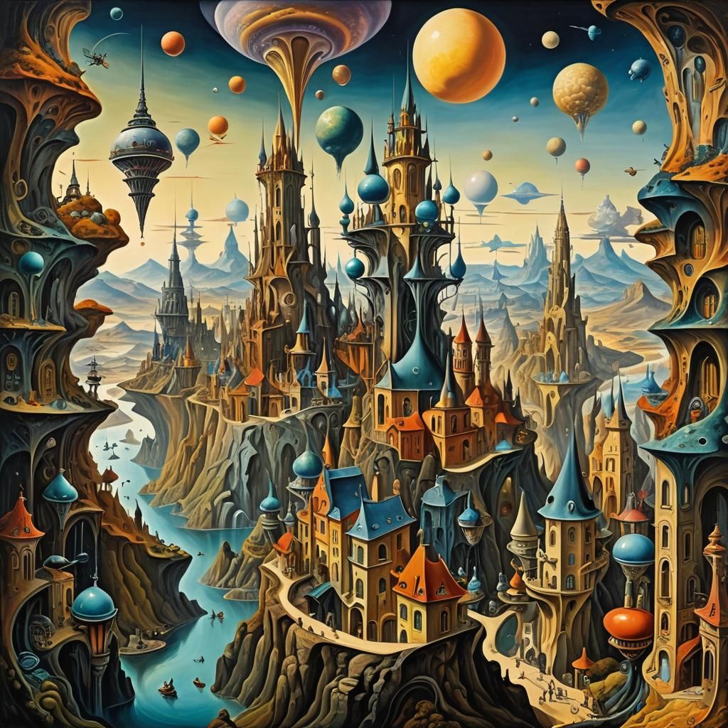 Surreal Cityscape Inspired by Dali, Burton and Escher