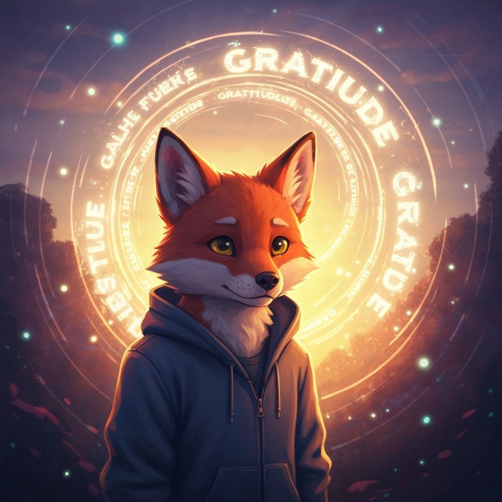 Whimsical Fox Double Exposure with Glowing Gratitude Text