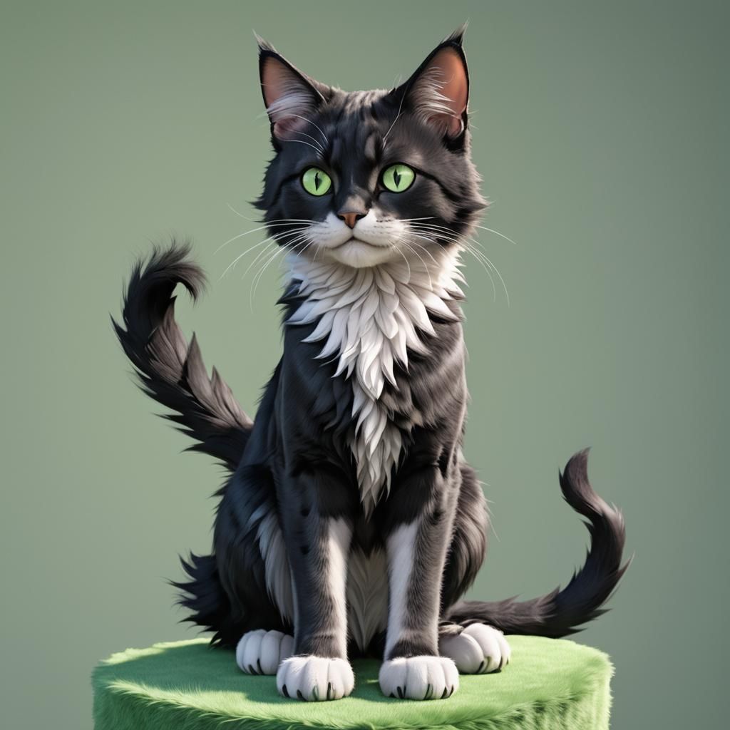 Anime 3D Art: Black Cat with Piercing Eyes