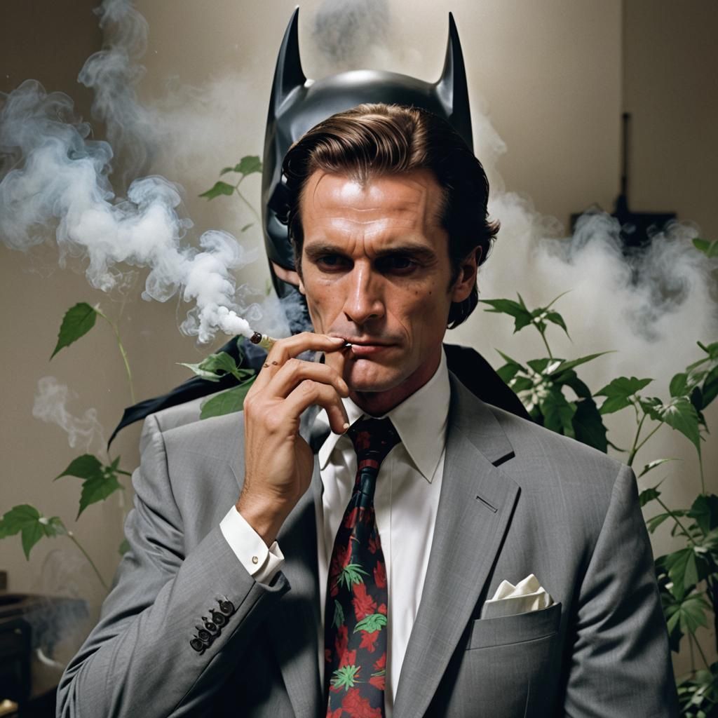 Patrick Bateman and Batman Smoking Weed