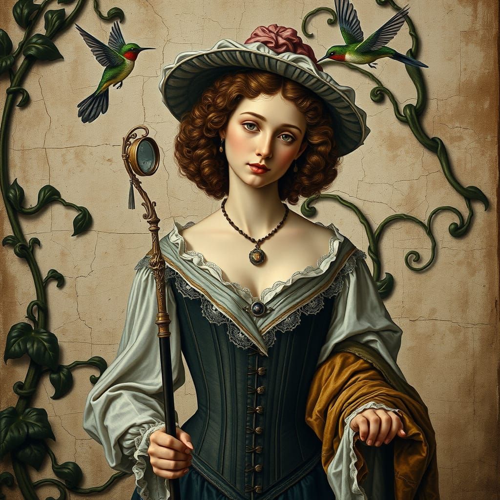 Ethereal Noble Lady in Faded Medieval Fresco