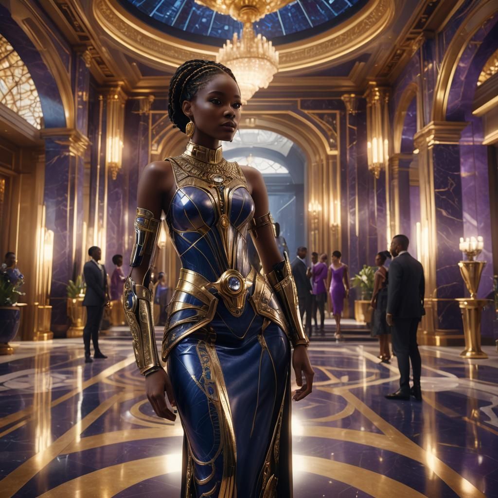 Afrofuturist Woman in Luxurious Mansion, 3D Animation