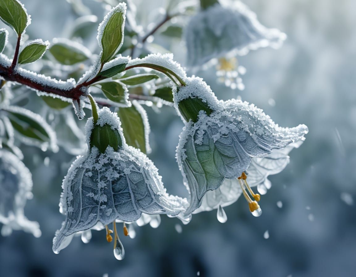Delicate Snowbell Flower Covered in Hoarfrost in Winter Sunl...