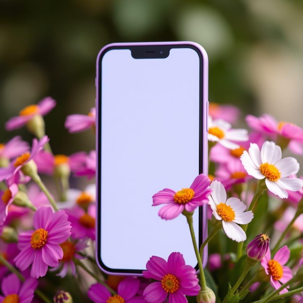a purple smart phone in flowers