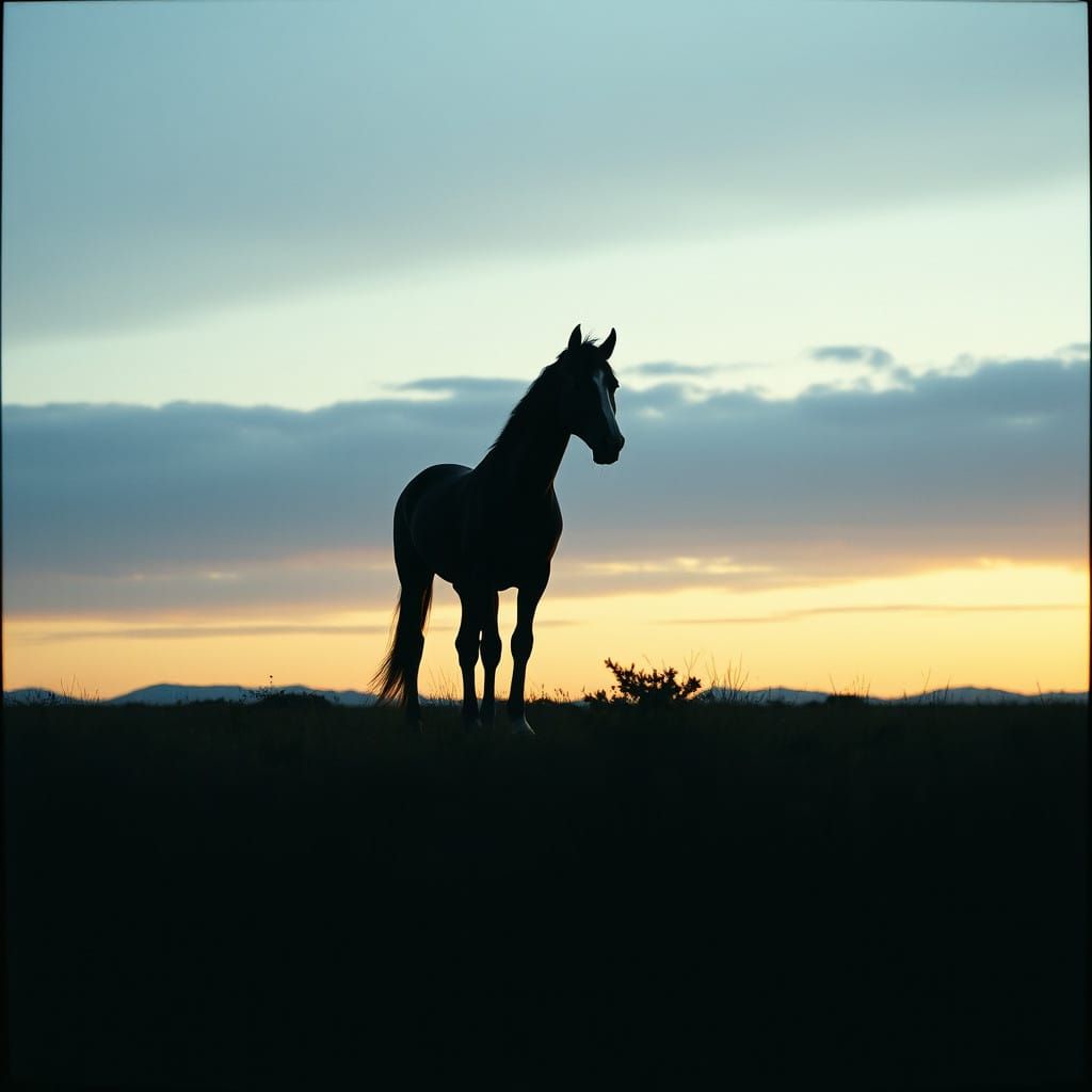 Stunning Cinematic Landscape with Horse on Horizon