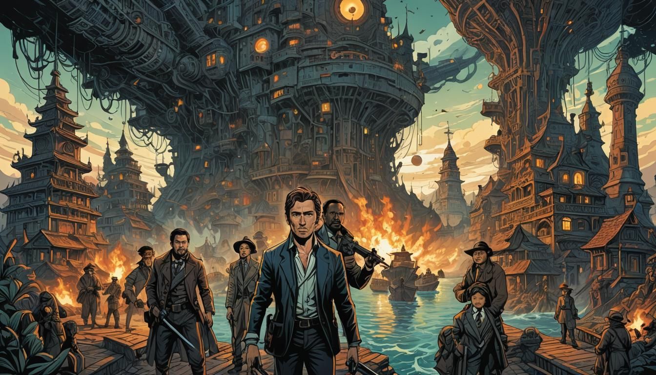 Epic Dark Fantasy Landscape as Pointillist Art