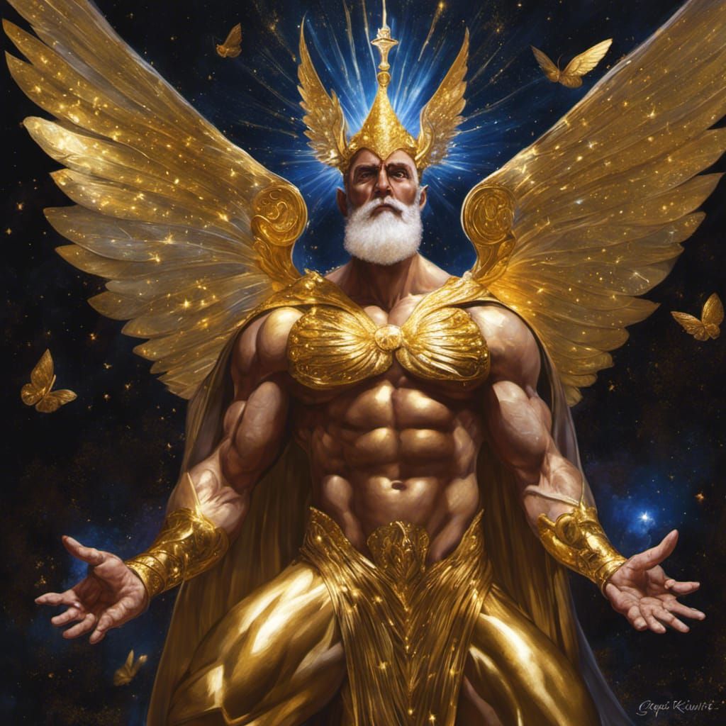 Golden Fairy Wizard Radiating Power as Oil Painting
