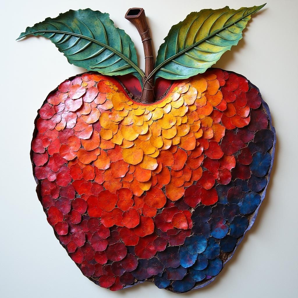 Colorful Paper Collage Apple in Art Style