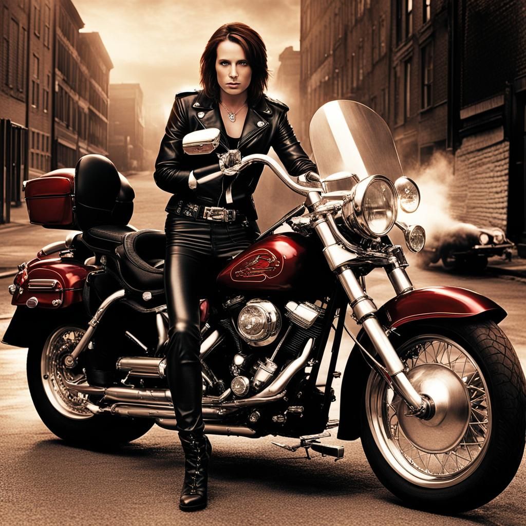 Teenage Girl with Motorcycle and Rottweiler