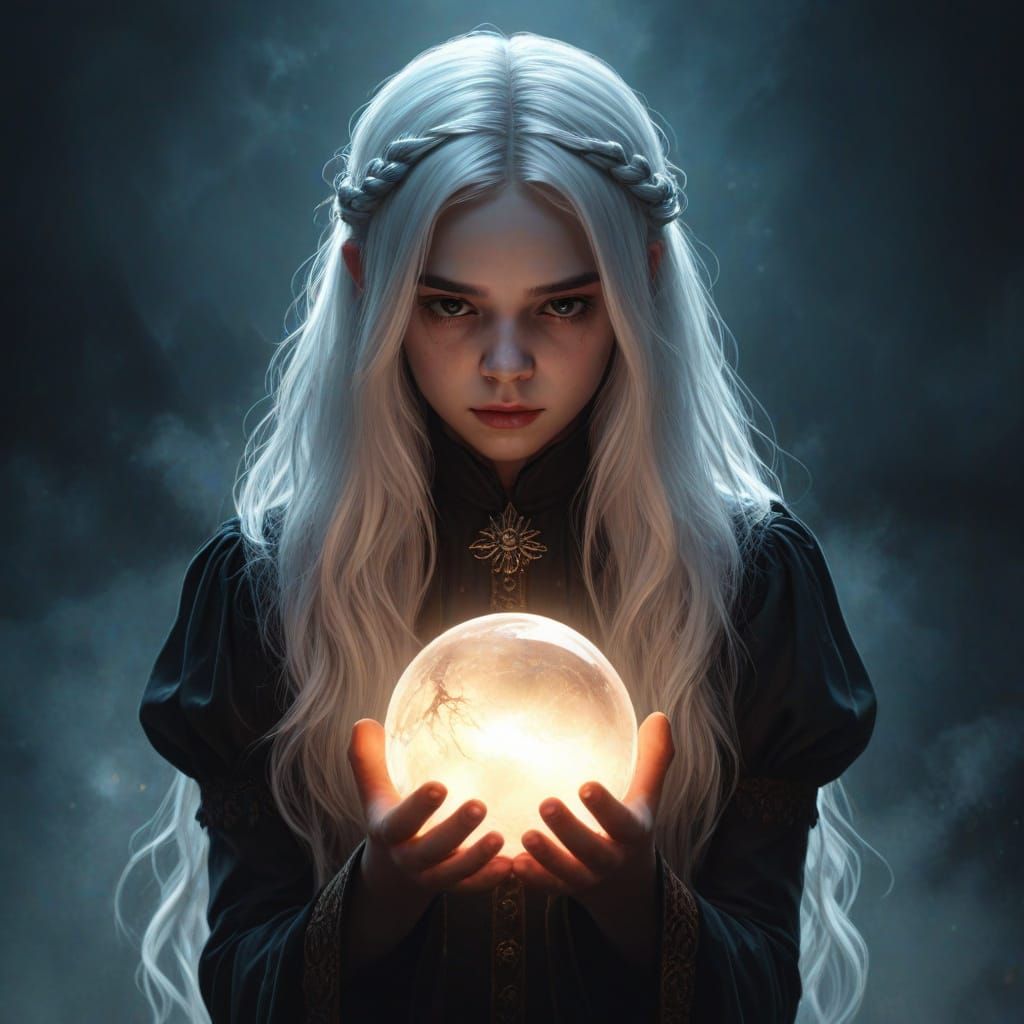 Mystical Girl with Orb: Dark Academia Portrait