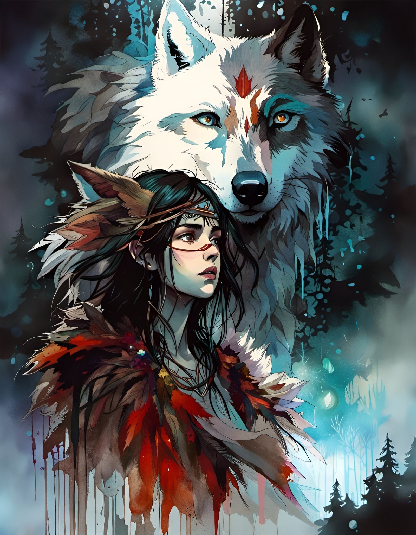 Princess Mononoke in Breathtaking Forest, Gothic Art