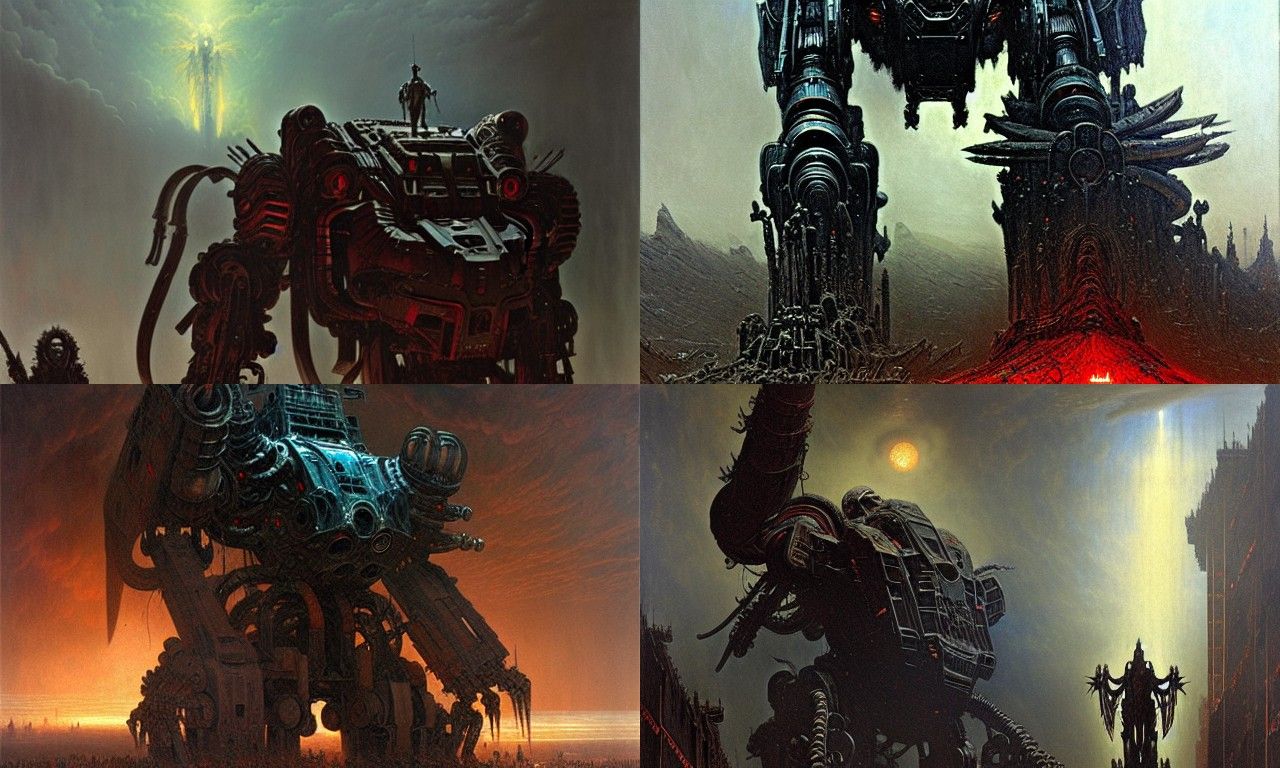 Epic Mech vs Demon Battle: Oil Painting Style