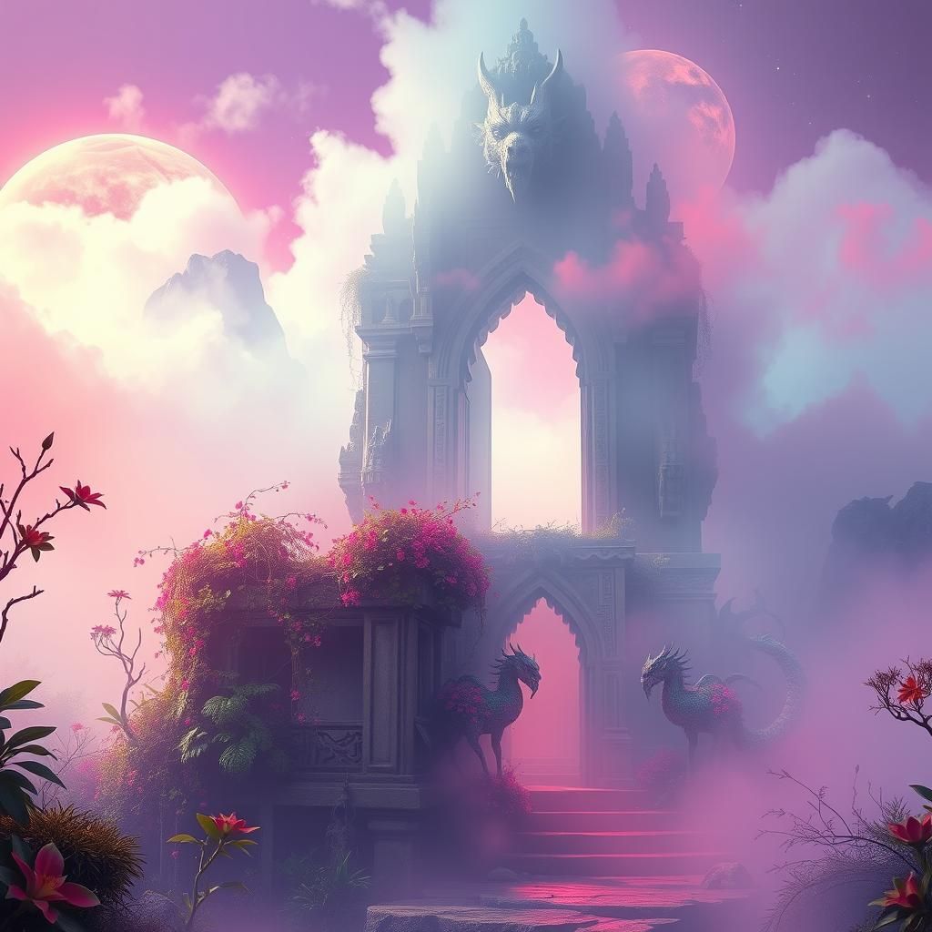 Mystical Temple in Synthwave Futuristic Style