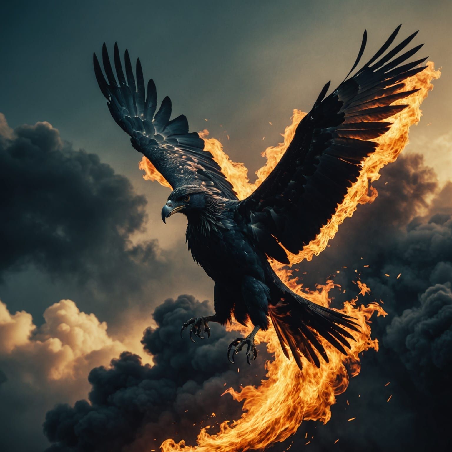 Fiery Black Phoenix Soaring in Cinematic Style
