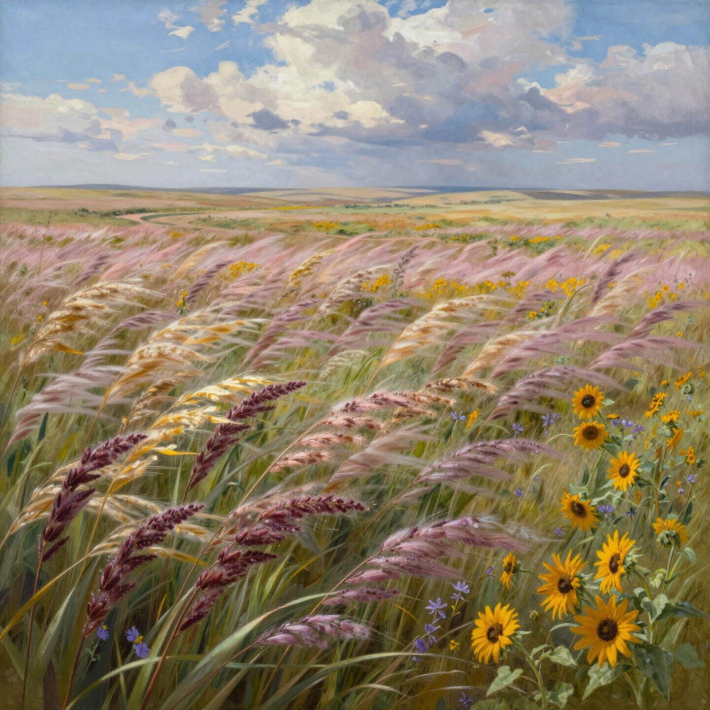 Expansive Prairie Wind Painting in Western Style