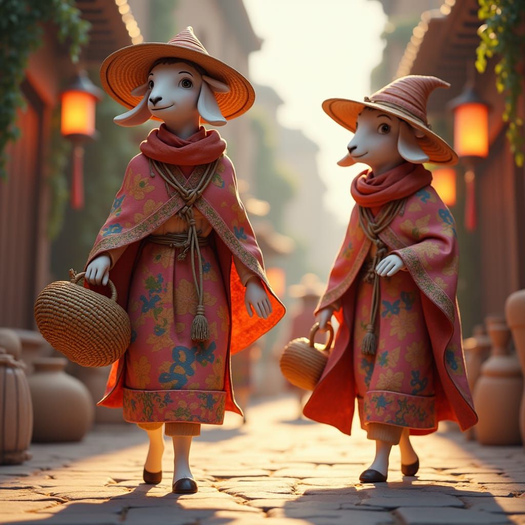 Goat in Pixar Style Going to Market