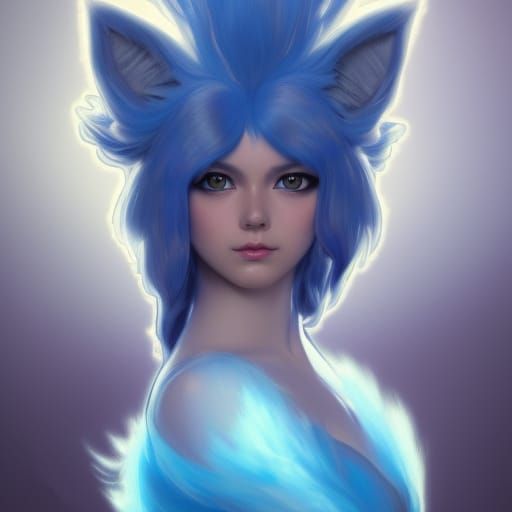 Hyperdetailed Blue Vulpix Portrait in Art Nouveau Style