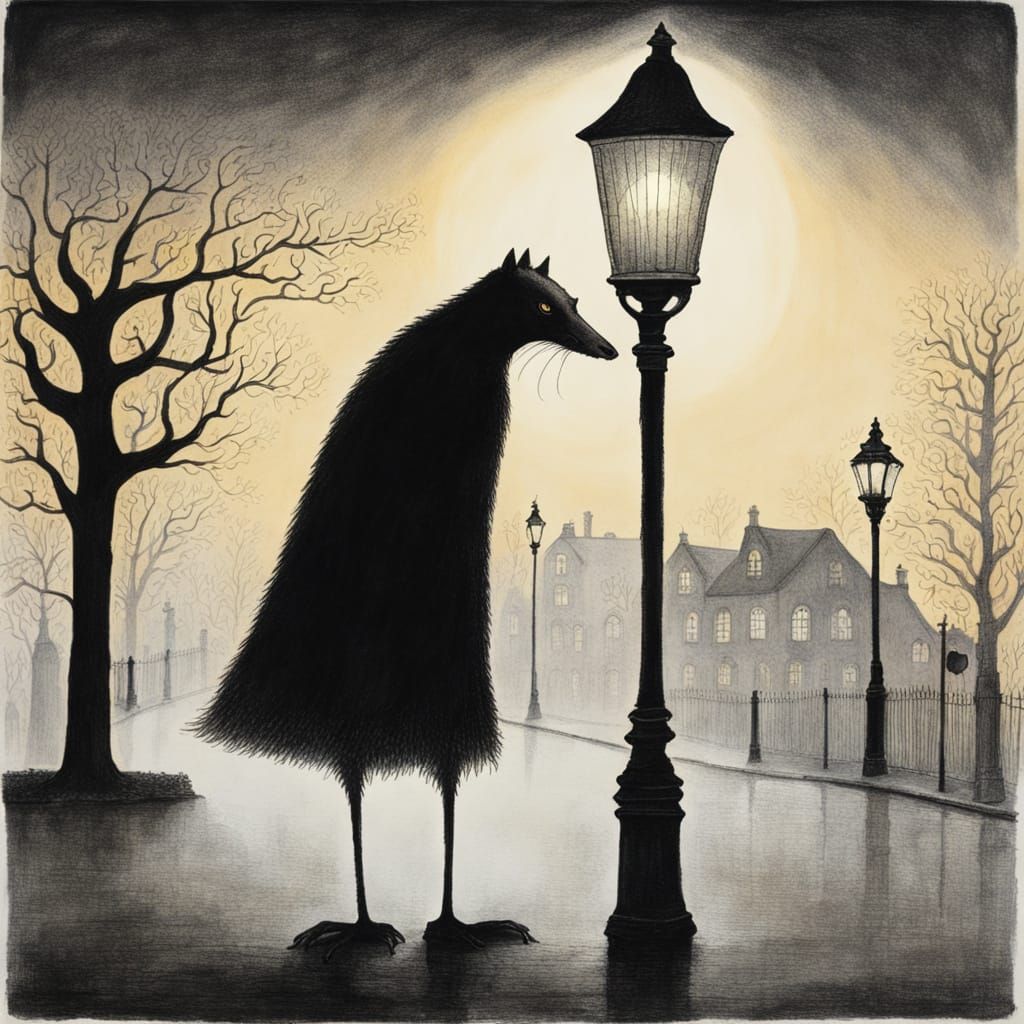 Mysterious Creature in Mist, Edward Gorey Style