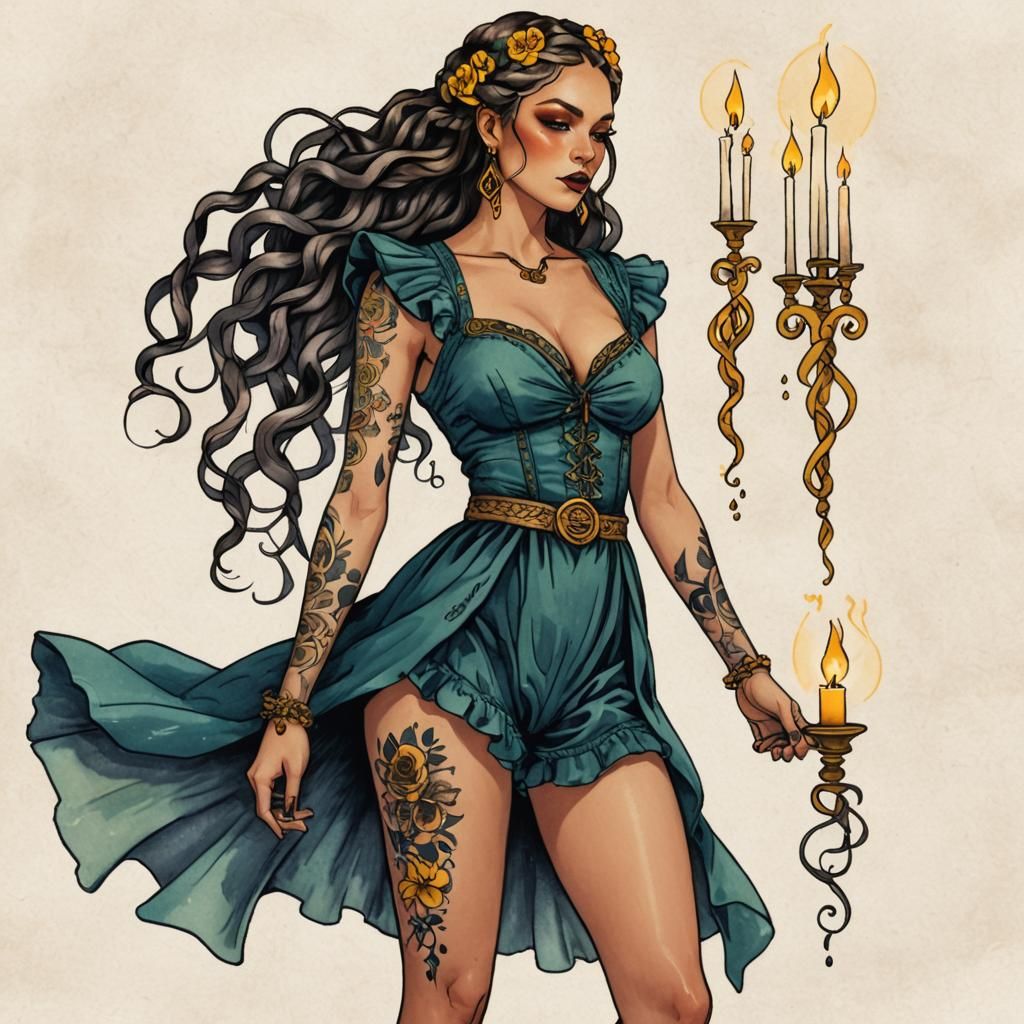 Lady Luck Tattoo Tarot Card with Candlelight