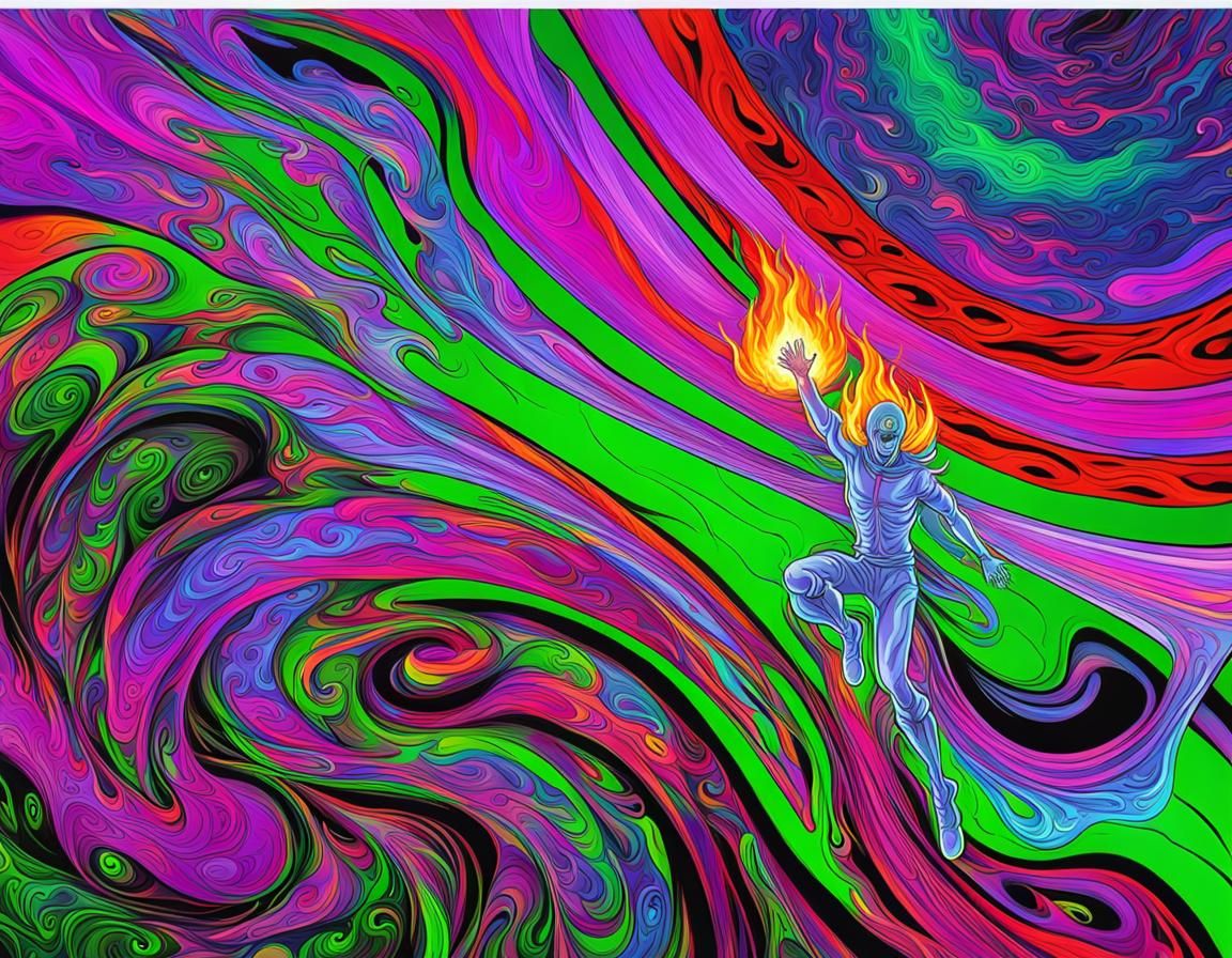 Psychedelic Astral Entity Jumps Through Dimensional Flames