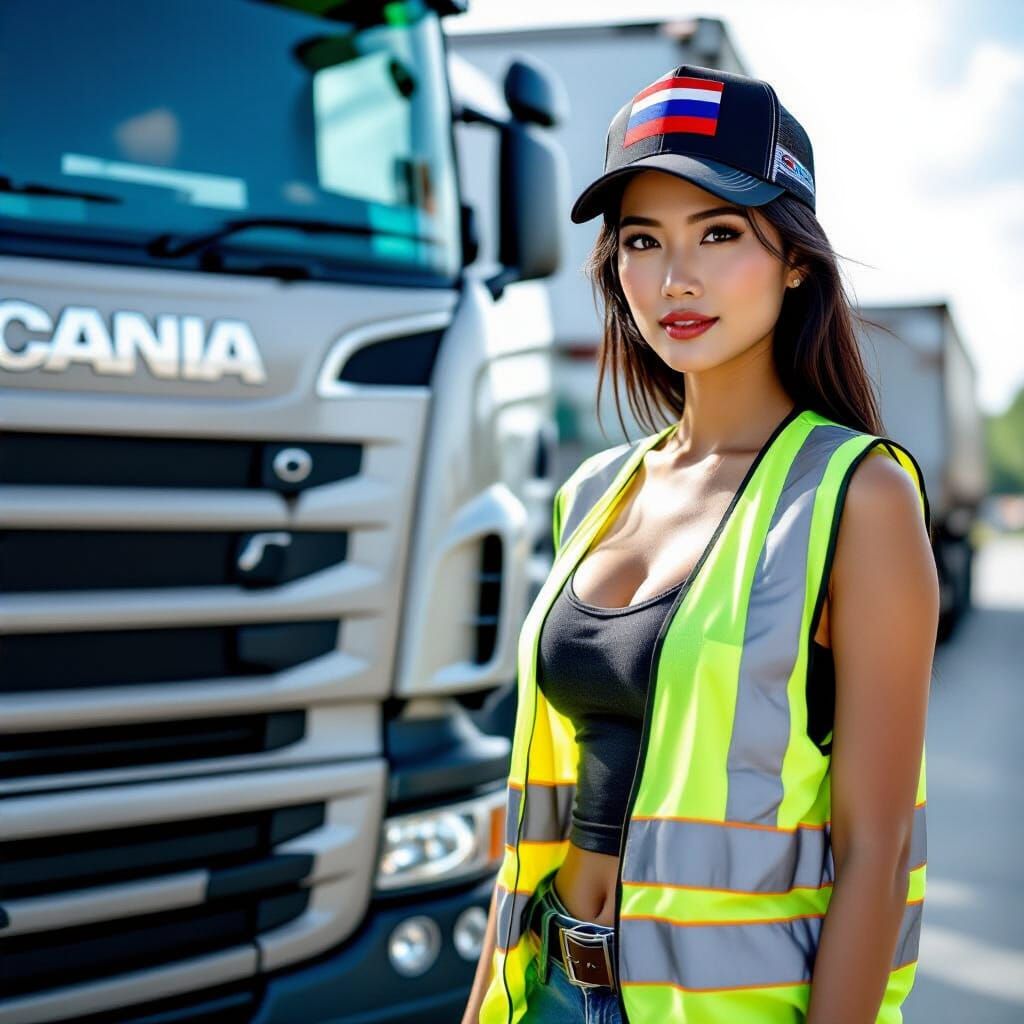 Thai Woman Truck Driver in Photorealistic Style