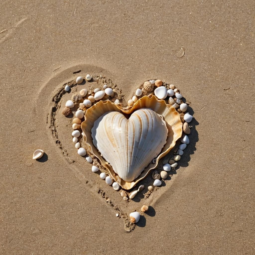 Smiling Heart in Seashell on Beach
