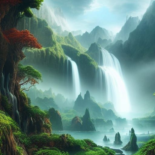 Valley of Waterfalls: Epic Digital Matte Painting