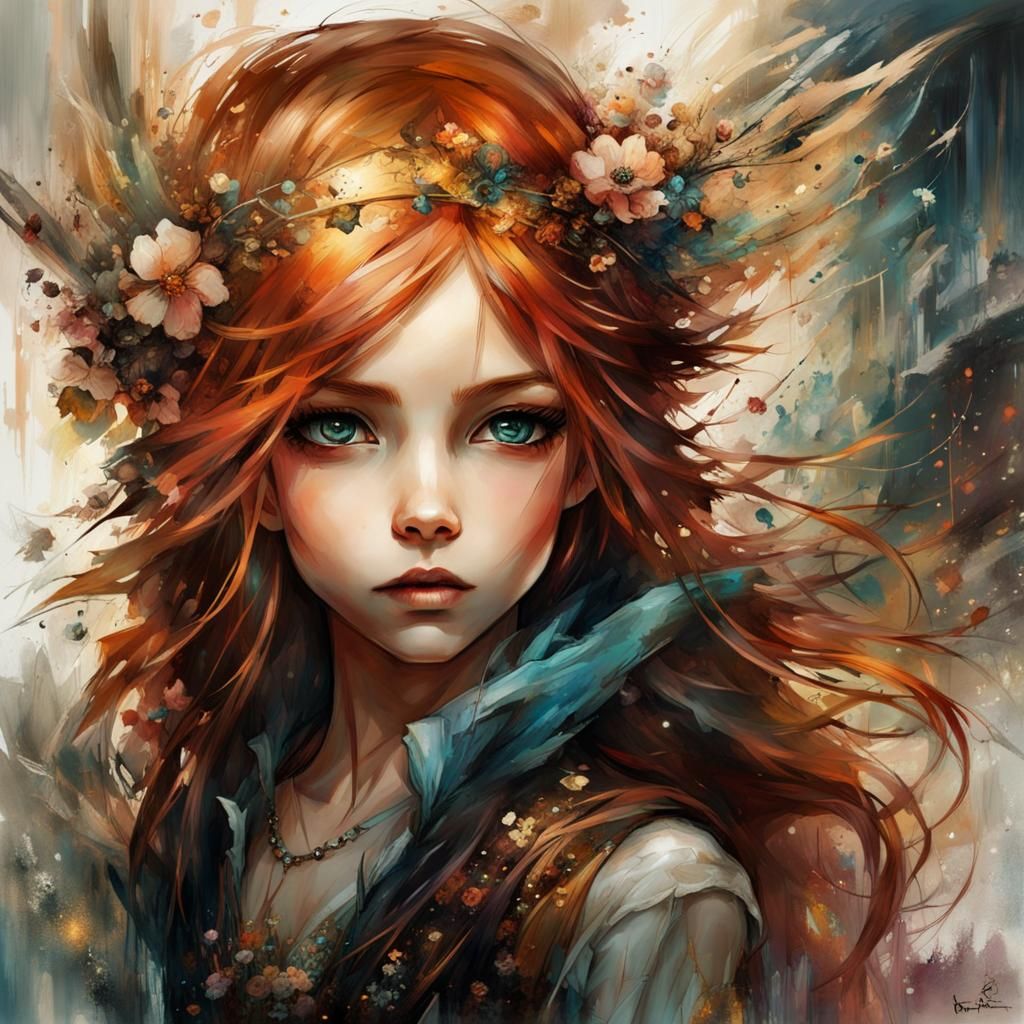 Detailed Chibi Shadowhunter with Runes and Copper Hair